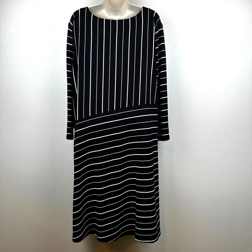 Habitat Swing Dress 3/4 Sleeve Striped Black 1X Pocket Travel Office Classic - Picture 6 of 11